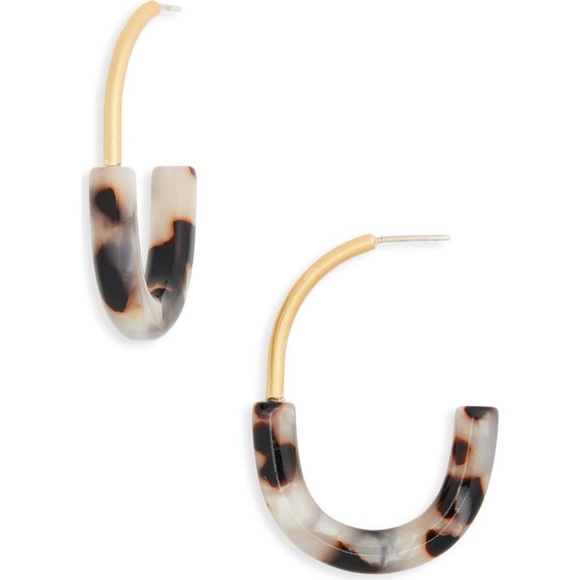 2 pair Madewell Half-and-Half Hoop Earrings Gold/Cherry & Gold/Tortoiseshell - Picture 2 of 10